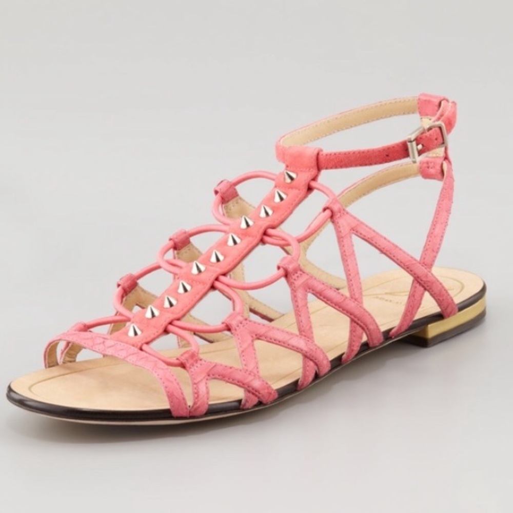 IN BOX!🎉Valentino Style Barbie Pink Stud Gladiator Summer Sandals, Like New!